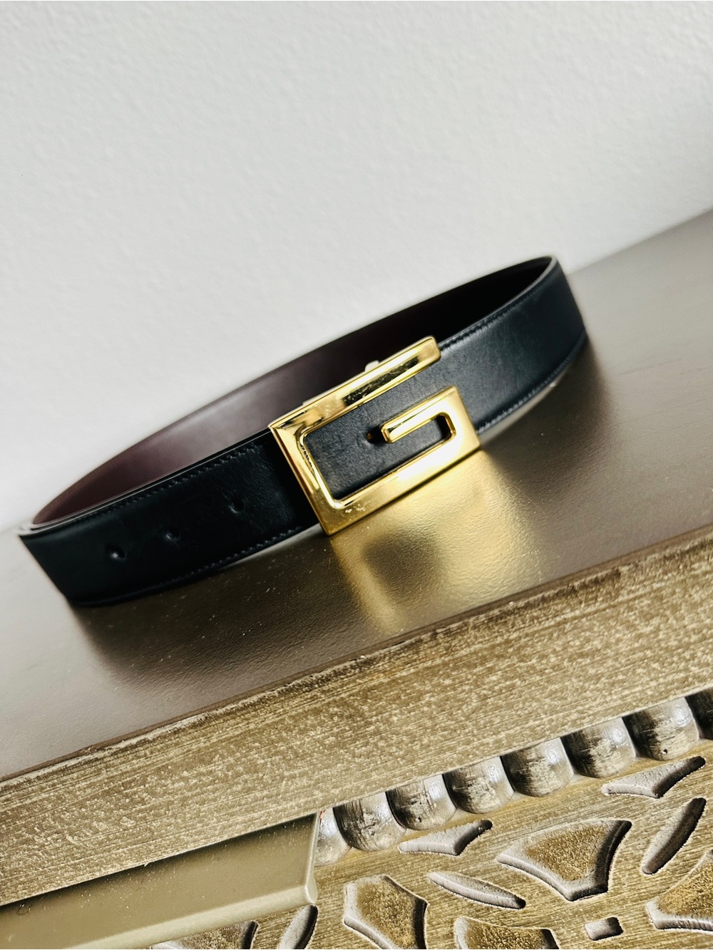 Gucci Reversible Black/Brown Leather Belt with Square Gold G Buckle